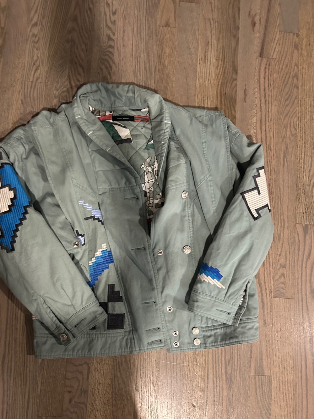 Isabel Marant Sage Green Embroidered Denim Convertible Erial Jacket size 36 S/M - Picture 9 of 16